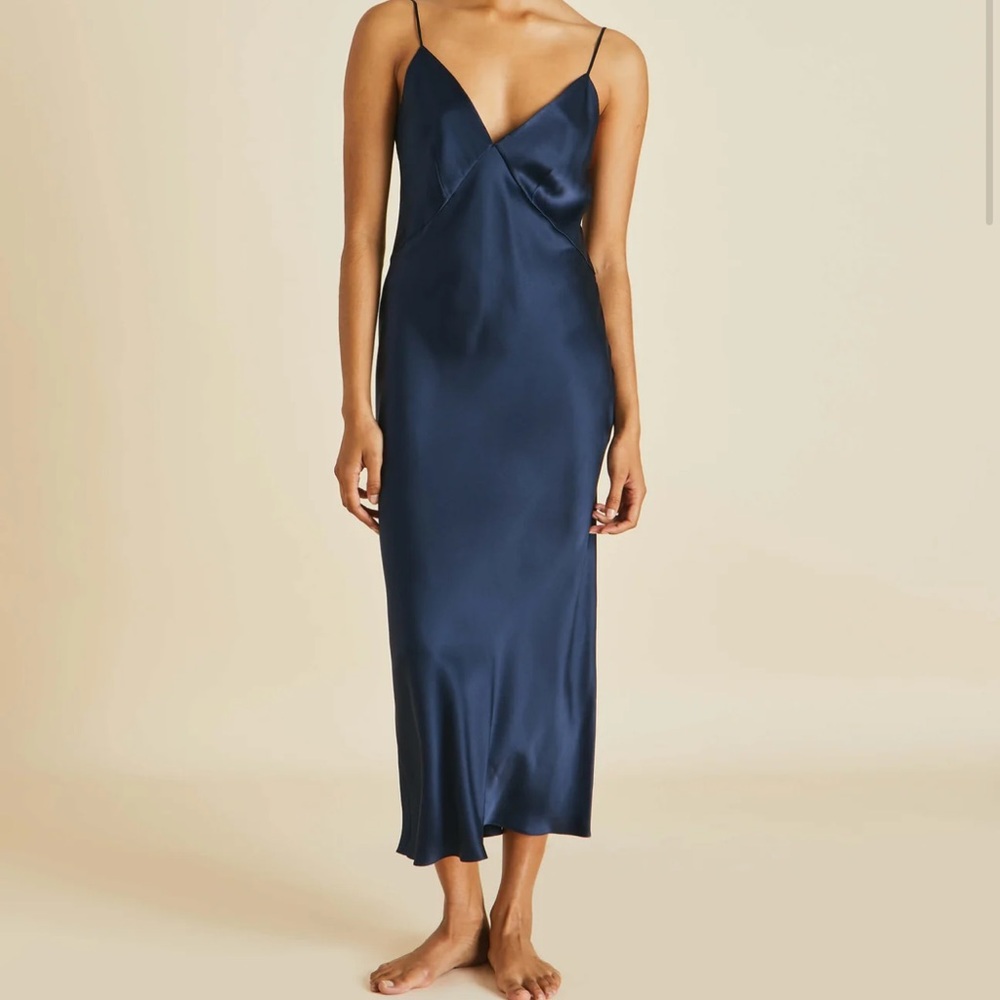 Issa Navy Slip Dress In Silk Satin by Olivia Von Halle Navy Size Small